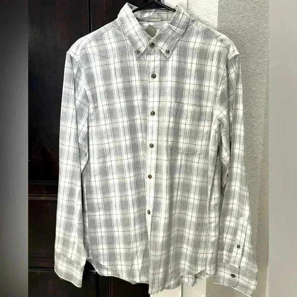 NWT J.Crew Men’s Slim Fit Twill Long Sleeve Button Down Shirt-Grey Plaid/SZ M